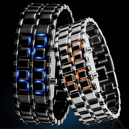 Lava LED Digital Watch for Men Women Teens – Cool Stainless Steel Couple Wristwatch, Blue & Red LED Light, Outdoor Casual Style, 3 Colors, Gift for Students