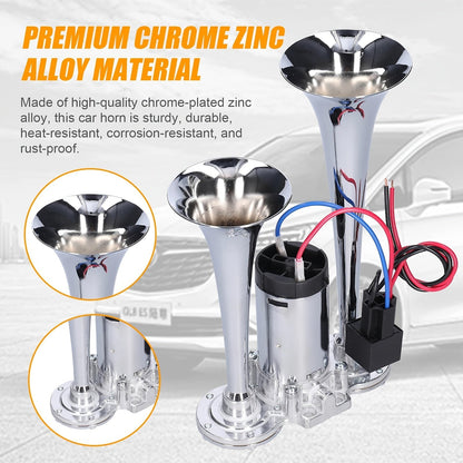 130dB Super Loud Double Tube Air Horn 12V/24V – Aluminum Alloy with Compressor, Quick Install for Trucks, SUVs, Motorcycles, Boats & Off-Road Vehicles