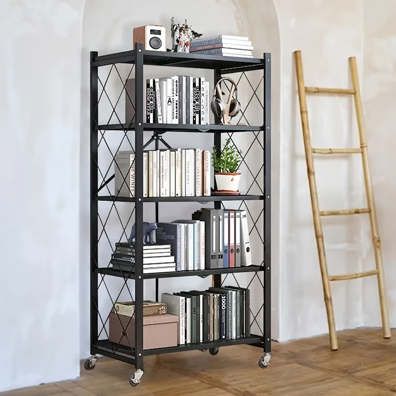 Bookshelf Shelving Unit with Wheels – 3, 4 & 5-Tier Portable Floor Standing Storage Rack for Office & Home, Multi-Layer Rolling Shelf Organizer, Easy Assembly – Black & White