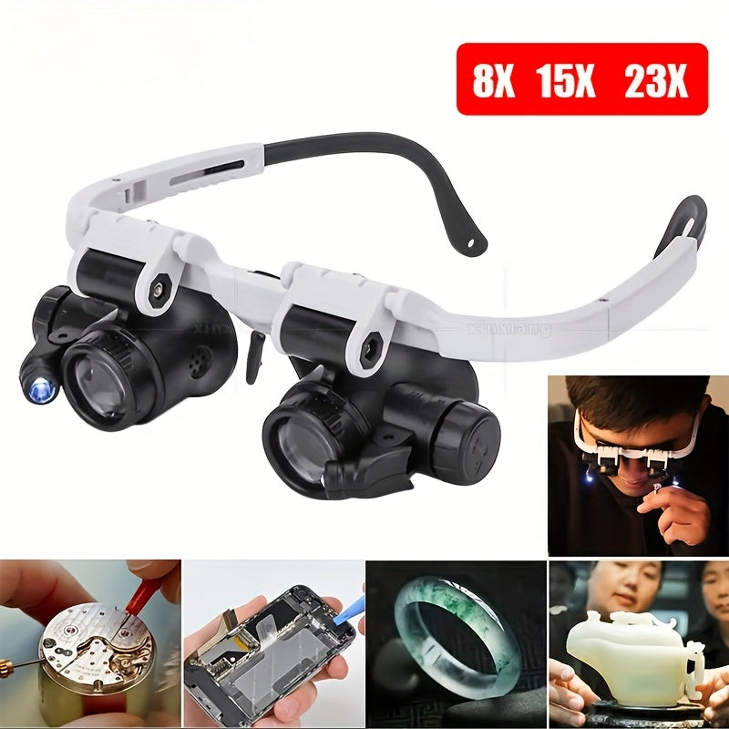 Head Mounted Magnifier 8X 15X 23X Hands-Free Dual Lens Magnifying Glasses with Adjustable Headband for Jewelry Making Electronics Repair Crafting Reading and Precision Work