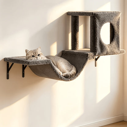 Wall Mounted Cat Climbing Shelf Set 7-Piece – Deluxe Indoor Cat Furniture with Condo, Shelves, Scratching Post, Bridge Ladder & Tunnel for All Cat Sizes