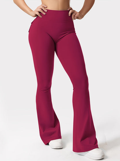 Women's 3-Piece High Waist Flare Yoga Pants Set with Belt and Pockets, Scrunch Butt Lifting Squat Proof 90% Polyester Stretchy Flared Leggings for Workout Gym Running Casual Wear