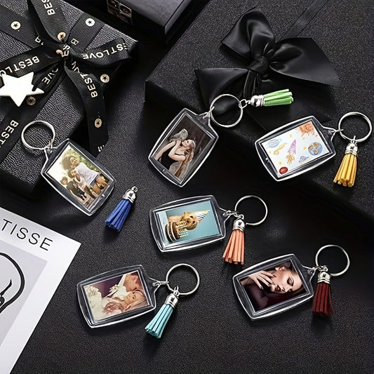 150PCS Acrylic Photo Frame Keychain Blanks with Colorful Tassels – Snap-In Clear Picture Keyring Set for DIY Crafts, Bulk Custom Keychains, Party Favors & Gifts