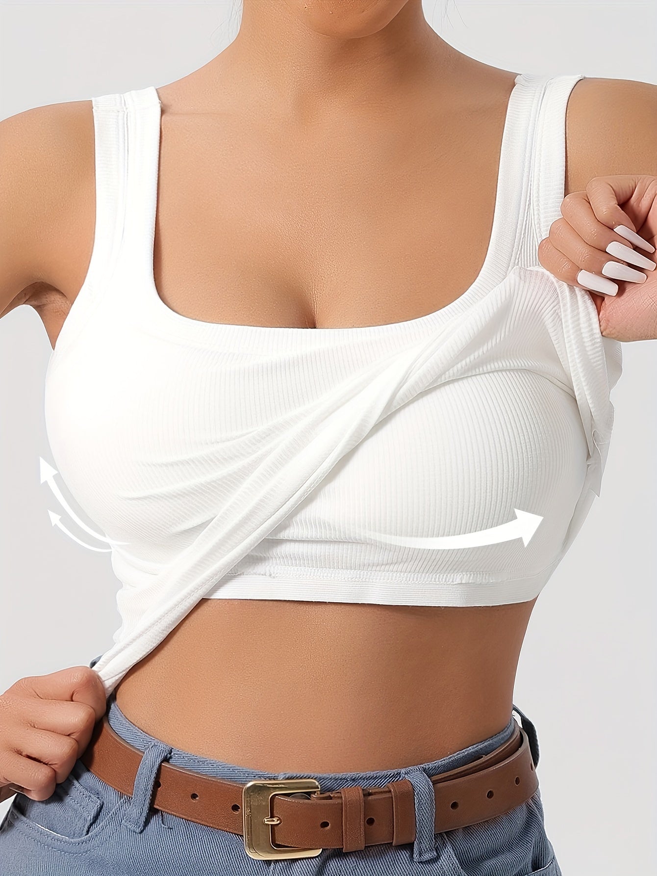 Women's Scoop Neck Tank Top Removable Chest Padding Slim Fit Casual Summer Sleeveless Top 8 Colors XS-XL Built-In Bra