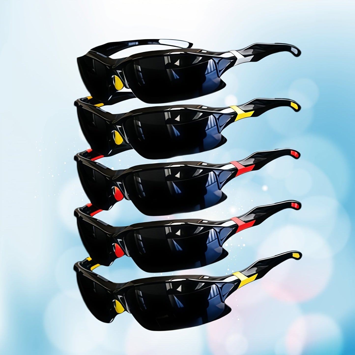 3 Pack Polarized Sunglasses UV400 Protection Unisex Outdoor Sports Eyewear for Cycling Running Fishing Driving Golf, Lightweight Frame Anti-Glare Lenses - Black Yellow Red Set