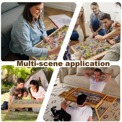Wooden Puzzle Table with Folding Legs – 4 Drawers & 16 Sorting Grids for 1000 Piece Puzzles | Portable Puzzle Board for Storage & Organization, Home & School Supplies