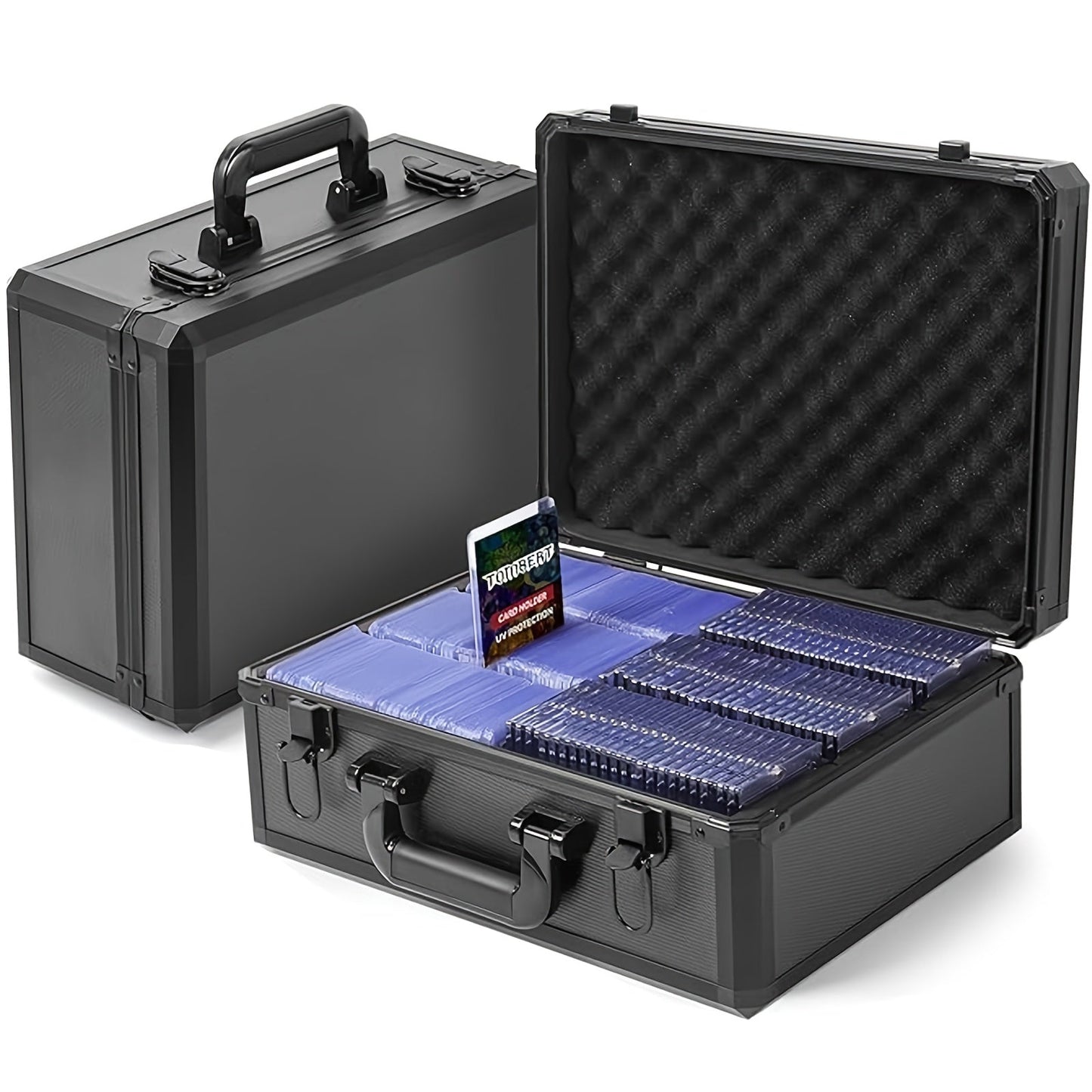Trading Card Toploader Storage Box – Holds 600+ Cards, Fits 3"x4" 35PT Rigid Toploaders, 18 Colorful Dividers & 6 Foam Stoppers, Card Case for Pokemon, Sports Cards, TCG Collections