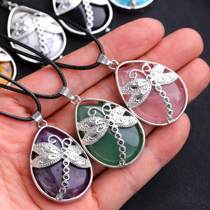 10-Piece Dragonfly Pendant Necklace Set for Women & Girls – 5 Natural Water Drop Shaped Dragonfly Pendants + 5 Adjustable Rope Necklaces, Boho Nature Jewelry Gift Set