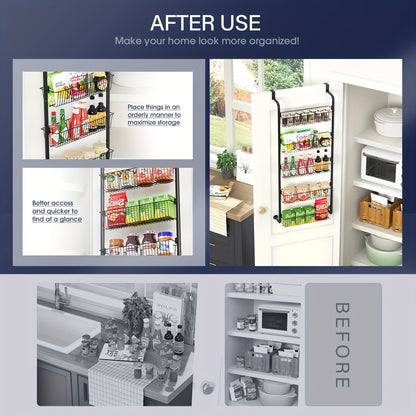 Over the Door Pantry Organizer 6 or 8 Shelf - Heavy-Duty Metal Hanging Storage Rack for Kitchen, Bathroom & Laundry Room, Space-Saving Spice & Food Organizer, Black or White