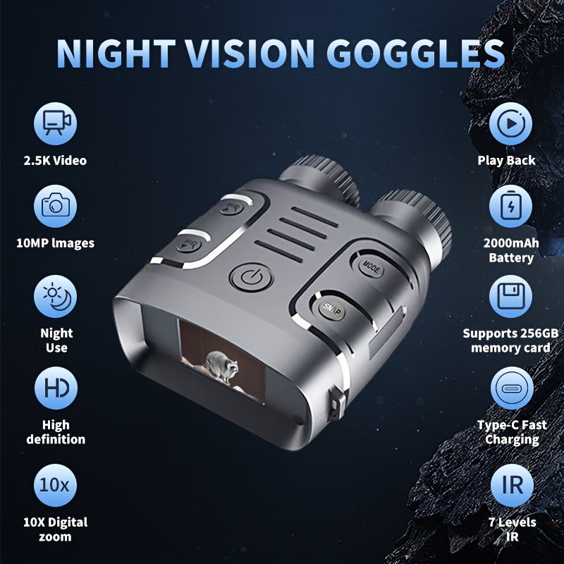 Night Vision Binoculars 2.5K HD – 10x Zoom Magnification, 800m Viewing Distance, 2.4" Screen, Photo & Video Recording, for Fishing, Camping, Boating & Hunting, Practical Gift for Men