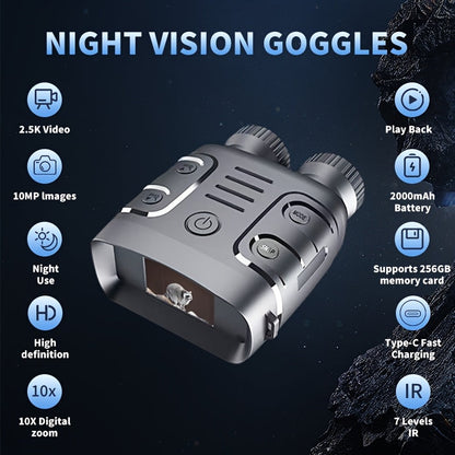 Night Vision Binoculars 2.5K HD – 10x Zoom Magnification, 800m Viewing Distance, 2.4" Screen, Photo & Video Recording, for Fishing, Camping, Boating & Hunting, Practical Gift for Men