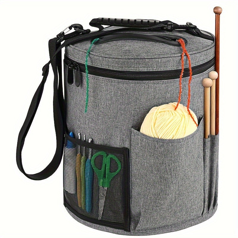 Crochet Bag Yarn Storage Organizer with Front Pocket – Spacious Knitting Tote for Yarn, Hooks & Needles, Sturdy & Lightweight, Available in Grey, Purple & Dark Pink