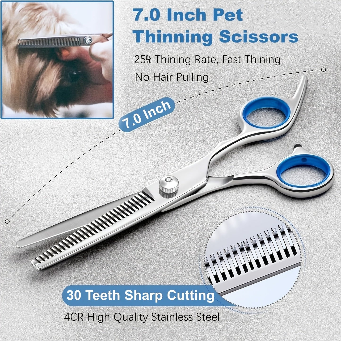 7-Piece Pet Grooming Scissors Set – Ceramic-Coated 4CR Stainless Steel, Safety Round Tips, Straight Thinning & Curved Shears with Comb & Storage Bag for Dogs Cats All Breeds