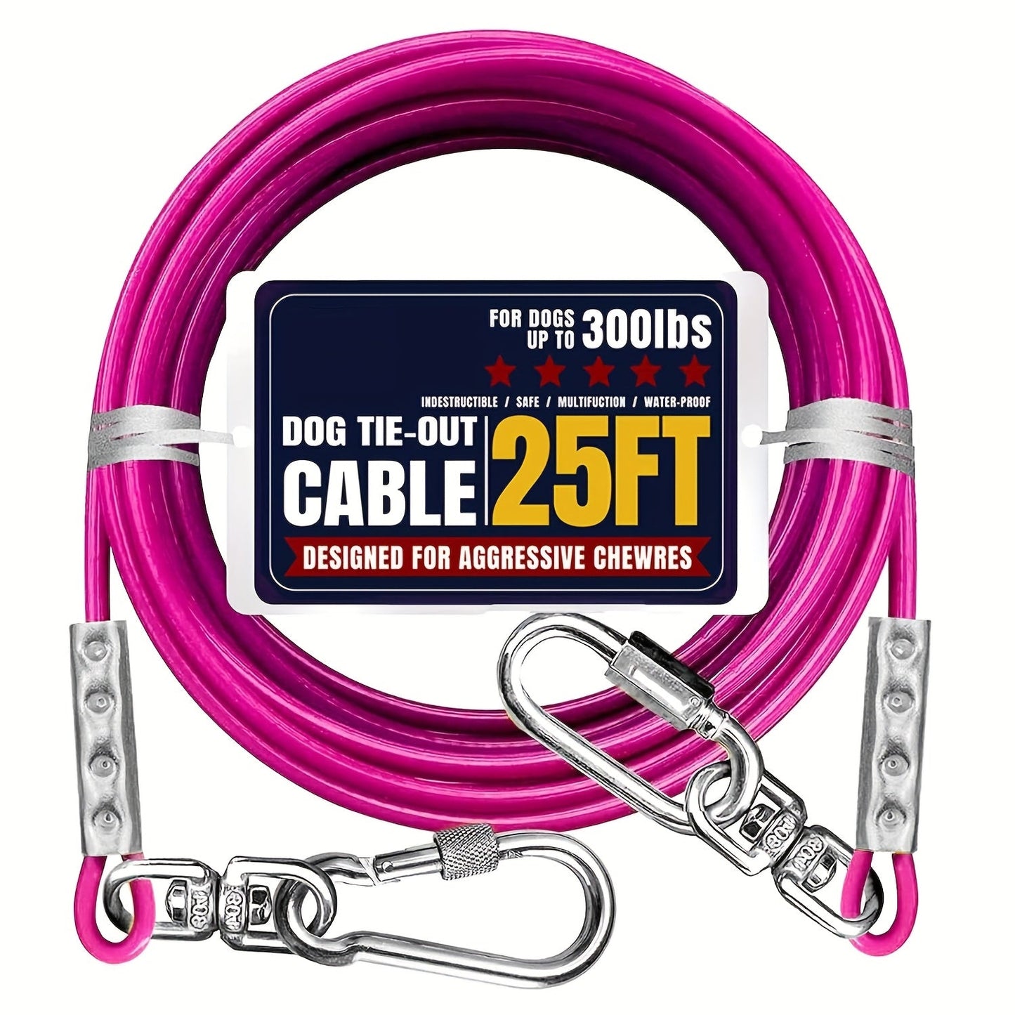Heavy Duty Dog Tie-Out Cable for Large Dogs Up to 300 LBS Steel Wire Yard Runner Leash with Swivel Hooks - Outdoor Dog Run Cable for Yard in Blue Magenta Black S/M/L