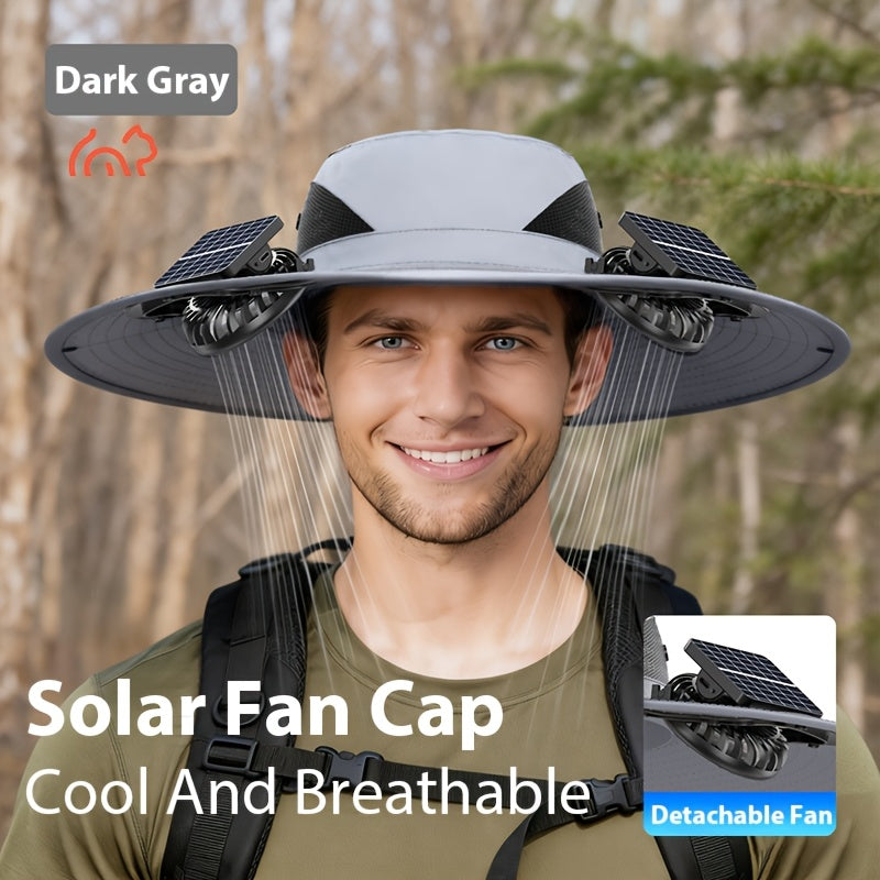 Solar Fan Sun Hat with USB Charging & Dual Fans, Adjustable Strap Breathable Cooling Hat for Outdoor Camping, Fishing, Hiking & Sports - High Air Volume Long Battery Life - Black, Dark Gray, Khaki, Camo