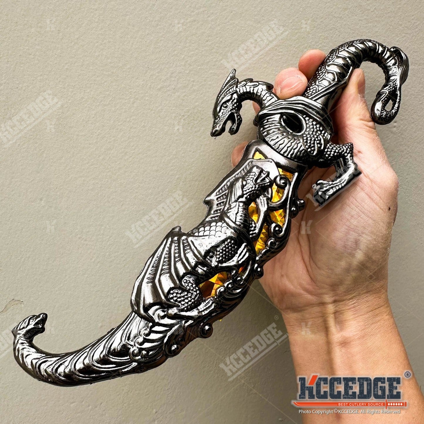 Medieval Dragon Fantasy Fixed Blade Knife with Scabbard 9 Inch – Non-Sharpened 440 Stainless Steel, Cosplay Prop, Historical Replica, Home Decor Collectible, 5 Colors