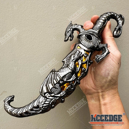 Medieval Dragon Fantasy Fixed Blade Knife with Scabbard 9 Inch – Non-Sharpened 440 Stainless Steel, Cosplay Prop, Historical Replica, Home Decor Collectible, 5 Colors