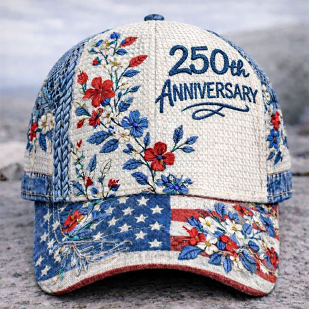 250th Anniversary Patriotic Baseball Cap – Digital Floral Print, Vintage Style Adjustable Dad Hat for Men & Women – Curved Brim Sun Hat for Independence Day & Everyday Wear