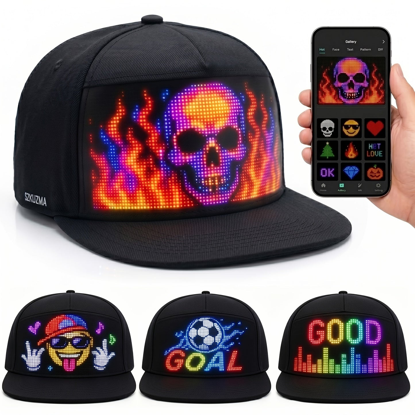 LED Light-Up Hat Smart App Programmable Scrolling Message Cap – 16x32 LED Matrix US Flag & Text Upload Breathable Unisex Novelty Gift for Teens Parties Events Anniversaries