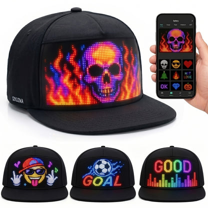 LED Light-Up Hat Smart App Programmable Scrolling Message Cap – 16x32 LED Matrix US Flag & Text Upload Breathable Unisex Novelty Gift for Teens Parties Events Anniversaries