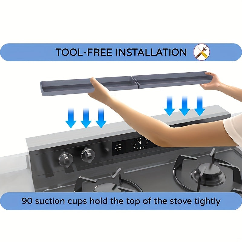 30-Inch Silicone Stove Organizer with Ultra-Strong Suction Base – Heat-Resistant Spice & Utensil Rack for Kitchen Countertop, Gas & Electric Stoves, RV, Small Kitchens – Dishwasher Safe Space Saver