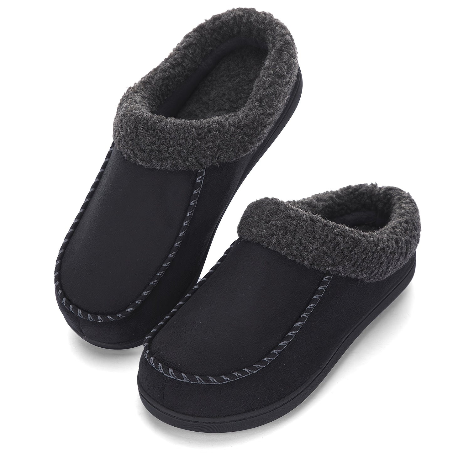 Men's Sheepskin Collar Loafers – Memory Foam Cushioning, Anti-Slip TPR Sole, Warm Lining, All-Season Indoor & Outdoor Slip-On Shoes – Coffee Brown, Camel, Black (US 7–12)