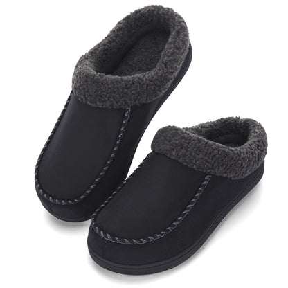 Men's Sheepskin Collar Loafers – Memory Foam Cushioning, Anti-Slip TPR Sole, Warm Lining, All-Season Indoor & Outdoor Slip-On Shoes – Coffee Brown, Camel, Black (US 7–12)