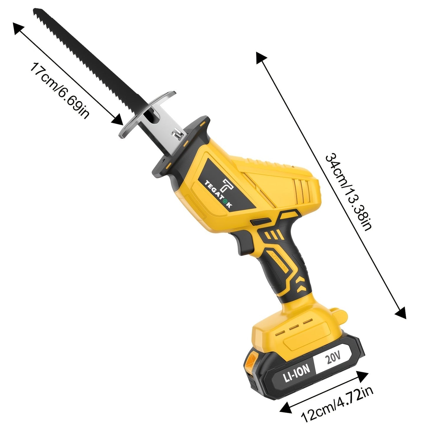 Cordless Reciprocating Saw with LED Light & Safety Lock | Electric Handsaw for Multi-Purpose Cutting, Replaceable Blades, Toolbox Included – 1 or 2 Battery Options, Yellow/Green/Red