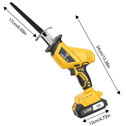 Cordless Reciprocating Saw with LED Light & Safety Lock | Electric Handsaw for Multi-Purpose Cutting, Replaceable Blades, Toolbox Included – 1 or 2 Battery Options, Yellow/Green/Red