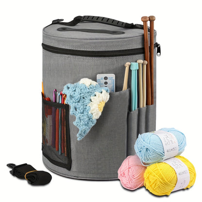 Crochet Bag Yarn Storage Organizer with Front Pocket – Spacious Knitting Tote for Yarn, Hooks & Needles, Sturdy & Lightweight, Available in Grey, Purple & Dark Pink