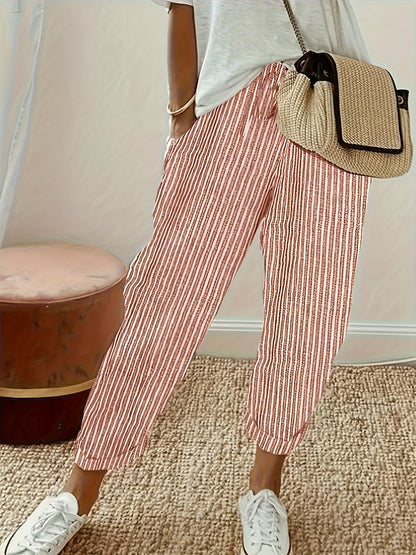 Women's High-Waisted Wide Leg Pants - Casual Loose Fit Side Stripe Trousers, Lightweight Breathable Polyester Fabric for Everyday Wear, Sizes S-XXL, Black Brown Green Blue Red