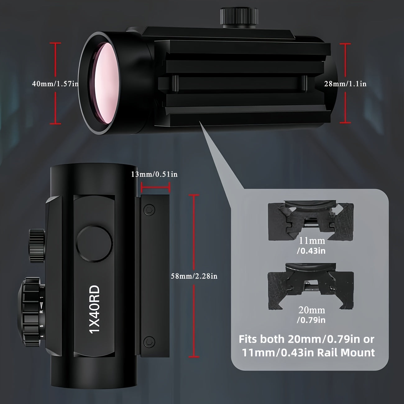 Tactical Red Green Dot Rifle Scope 1x40mm Reflex Sight – Aluminum Alloy Reflector Optic, Fits 20mm Picatinny Weaver Rail & 11mm Dovetail Rail – for Hunting, Shooting & Tactical Use