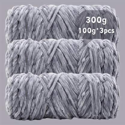Velvet Chenille Yarn 3-Pack 300g (100g x3) Soft Bulky Knitting Crochet Yarn 47 Colors Beginner Friendly Luxury Handcraft for Sweaters Scarves Hats Dolls Bags Amigurumi DIY Projects