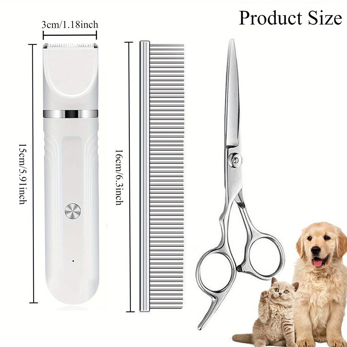 6-in-1 Rechargeable Pet Grooming Kit for Dogs & Cats – Cordless Hair Clipper, Steel Scissors, Comb & Shaver Set for Thick Coats, USB Charging