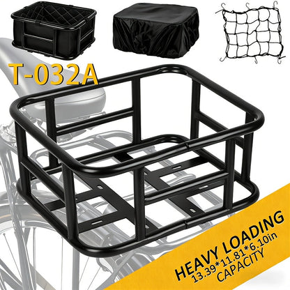 Heavy-Duty Iron Bike Basket – Large, Folding & Basic Removable Rear Bicycle Basket for Most Bikes & E-Bikes, Frame Mount, Black – for Groceries, Pets & Daily Commuting