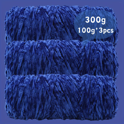 Velvet Chenille Yarn 3-Pack 300g (100g x3) Soft Bulky Knitting Crochet Yarn 47 Colors Beginner Friendly Luxury Handcraft for Sweaters Scarves Hats Dolls Bags Amigurumi DIY Projects