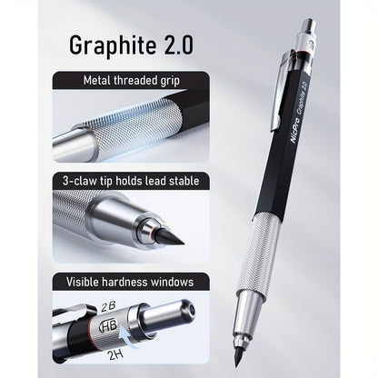 34-Piece Art Mechanical Pencil Set with Case 6 Metal Drafting Pencils 0.5mm 0.7mm 0.9mm 2mm Lead Tips 19 Refill Leads Erasers for Sketching Drawing Artists