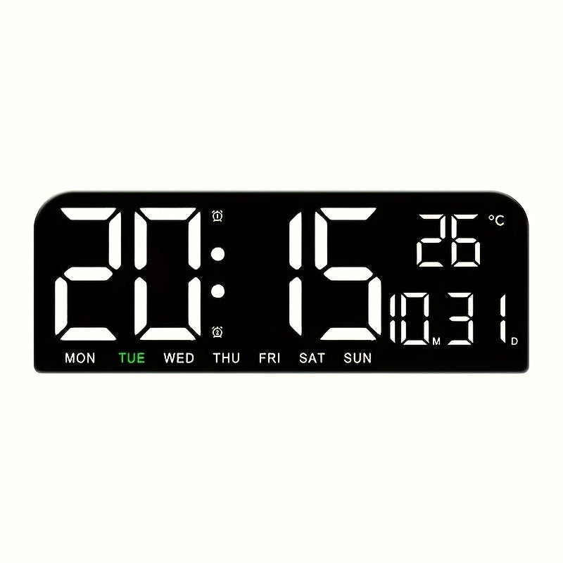Large Screen LED Alarm Clock 15 Inch Auto-Dimming with Remote Control | Digital Clock Time Date Week Temperature Humidity Timer | Bedroom Bedside Senior-Friendly Living Room Office Desk