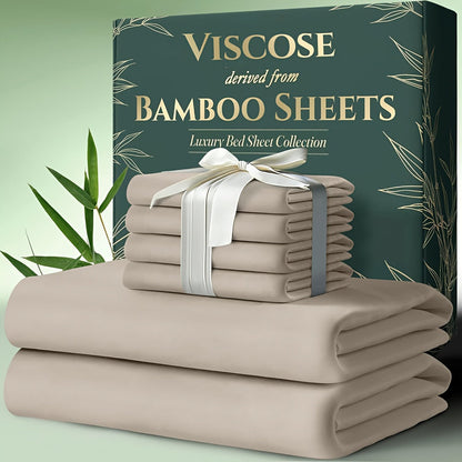 Cooling Bamboo Bed Sheets Set 6-Piece Ultra Soft 17 Inch Deep Pocket Double Stitching Cooling Fiber for Hot Sleepers – Twin Full Queen King in 16 Colors
