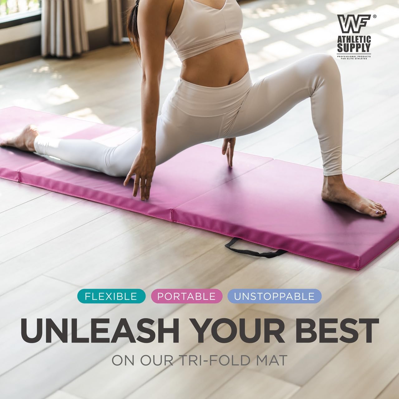 Tri Fold Folding Exercise Mat 1.5" Thick with Carrying Handles - High Density Foam Foldable Gym Mat for Gymnastics, Yoga, MMA, Core Workouts & Stretching, 72" x 24", Easy Storage & Portable