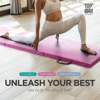 Tri Fold Folding Exercise Mat 1.5" Thick with Carrying Handles - High Density Foam Foldable Gym Mat for Gymnastics, Yoga, MMA, Core Workouts & Stretching, 72" x 24", Easy Storage & Portable