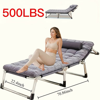 Heavy Duty Folding Camping Bed with Flip-Up Mattress Included 450-600 lbs 70-75 Inch Portable Guest Bed for Adults Teenagers Travel Garden Balcony Outdoor