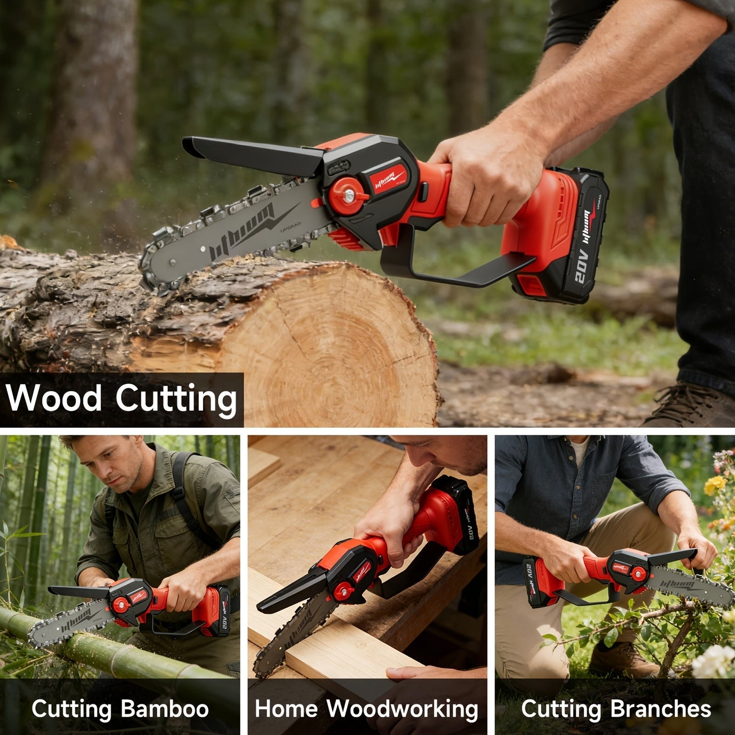 Mini Chainsaw Cordless 6 Inch Battery Powered Electric Chainsaw with Safety Guard Adjustable Chain Ergonomic Grip for Tree Trimming Branch Cutting Yard Work - Gift for DIY Home Garden Outdoor
