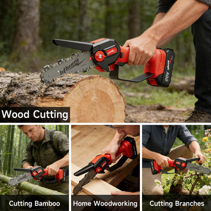 Mini Chainsaw Cordless 6 Inch Battery Powered Electric Chainsaw with Safety Guard Adjustable Chain Ergonomic Grip for Tree Trimming Branch Cutting Yard Work - Gift for DIY Home Garden Outdoor