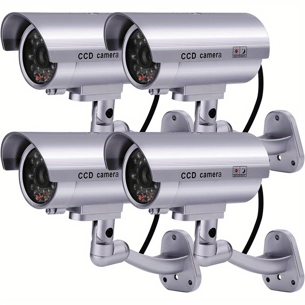 Dummy Security Camera Fake CCTV Surveillance System – Realistic Simulated LED Lights, Adjustable Mount & Warning Stickers, Indoor & Outdoor Home Security Decoy Camera – 2 or 4 Pack