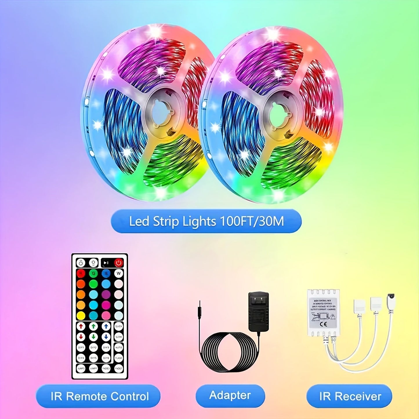 100ft LED Strip Lights Color Changing with 44-Key Remote & Power Supply – RGB LED Light Strip for Bedroom, Living Room, Festival, Wedding, Carnival & Party Decoration – 30M Indoor Ambiance Lighting