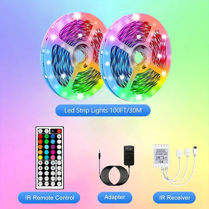 100ft LED Strip Lights Color Changing with 44-Key Remote & Power Supply – RGB LED Light Strip for Bedroom, Living Room, Festival, Wedding, Carnival & Party Decoration – 30M Indoor Ambiance Lighting