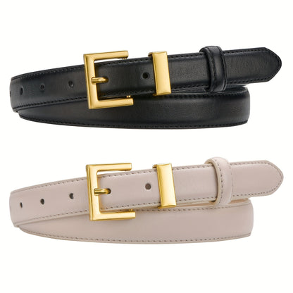 Women's Belts Set of 2 Square Gold Buckle Two-Tone Colors for Jeans Dresses Casual Fashion Outfits – Sizes S to 2XL, Brown Black Beige