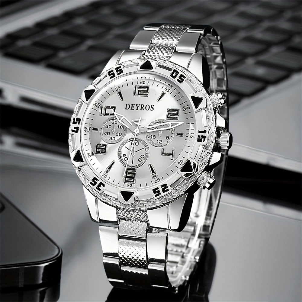 2-Pack Men's Quartz Watch Set – Stainless Steel Case & Silicone Strap, Classic Round Dial, Casual & Business Wear, Sporty Style Wristwatch Gift Set for Men, Sets A B C D Available