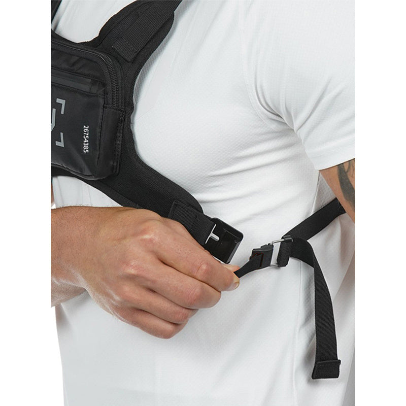 Reflective Chest Bag Running Vest Pack Lightweight Adjustable Crossbody Sling Bag for Men Women – Waterproof Sport Chest Pack for Cycling Hiking Skiing with Headphone Hole, Black & White